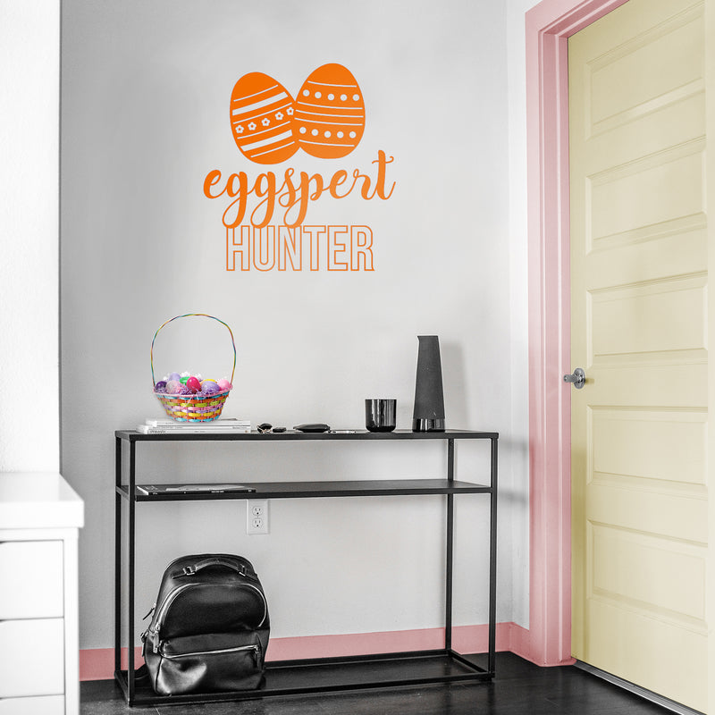 Easter Day Vinyl Wall Art Decal - Eggspert Hunter - 25" x 23" - Eggs Resurrection Sunday Pascha Holiday Modern Cute Home Living Room Bedroom Apartment Nursery Playroom Decor (25" x 23"; Orange) 2