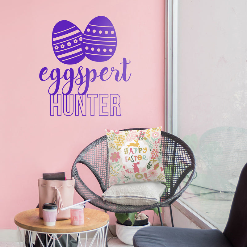 Easter Day Vinyl Wall Art Decal - Eggspert Hunter - 25" x 23" - Eggs Resurrection Sunday Pascha Holiday Modern Cute Home Living Room Bedroom Apartment Nursery Playroom Decor (25" x 23"; Purple) 1