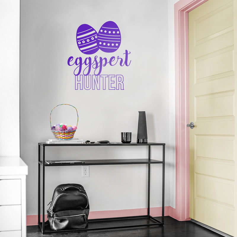 Easter Day Vinyl Wall Art Decal - Eggspert Hunter - 25" x 23" - Eggs Resurrection Sunday Pascha Holiday Modern Cute Home Living Room Bedroom Apartment Nursery Playroom Decor (25" x 23"; Purple) 3