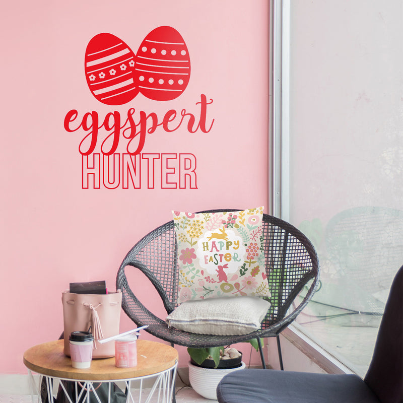 Easter Day Vinyl Wall Art Decal - Eggspert Hunter - 25" x 23" - Eggs Resurrection Sunday Pascha Holiday Modern Cute Home Living Room Bedroom Apartment Nursery Playroom Decor (25" x 23"; Red) 4