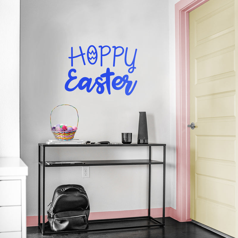 Easter Day Vinyl Wall Art Decal - Hoppy Easter - 16" x 22.5" - Resurrection Sunday Pascha Holiday Modern Church Home Living Room Bedroom Apartment Nursery Office Work Decor (16" x 22.5"; Blue) 3