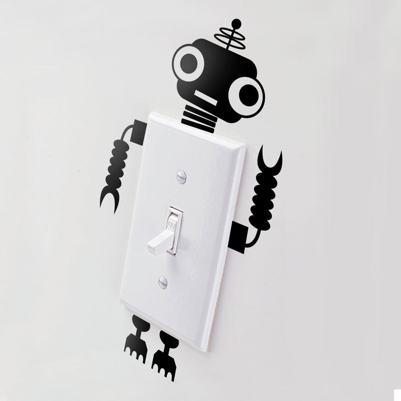 Vinyl Wall Art Decal - Big Eyed Robot - 8" x 4.6" - Cool Home Apartment Kids Bedroom Nursery Playroom Light Switch Decor - Laptop Computer Skin Car Bumper Sticker Designs (8" x 4.6"; Black) 2