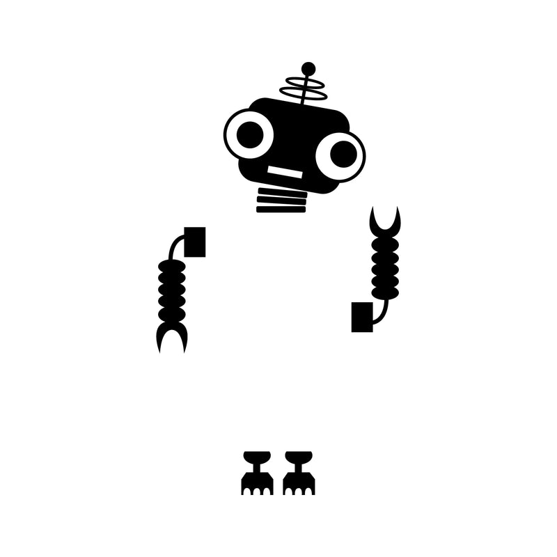 Vinyl Wall Art Decal - Big Eyed Robot - 8" x 4.6" - Cool Home Apartment Kids Bedroom Nursery Playroom Light Switch Decor - Laptop Computer Skin Car Bumper Sticker Designs (8" x 4.6"; Black) 1