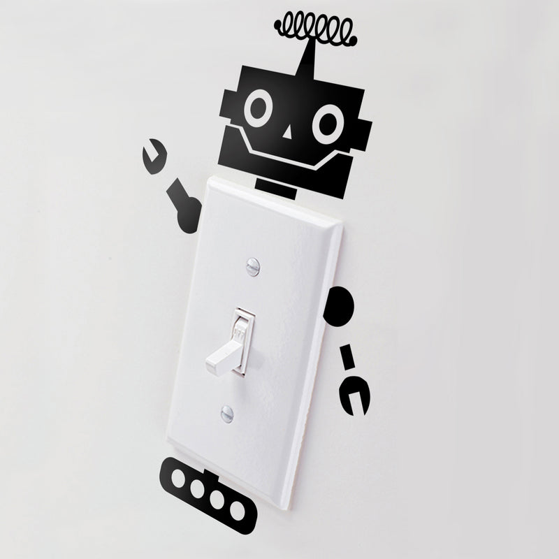 Vinyl Wall Art Decal - Wired Antenna Robot - 8" x 4.6" - Cool Home Apartment Kids Bedroom Nursery Playroom Light Switch Decor - Laptop Computer Skin Car Bumper Sticker Designs (8" x 5.5"; Black) 2