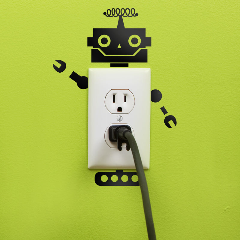 Vinyl Wall Art Decal - Wired Antenna Robot - 8" x 4.6" - Cool Home Apartment Kids Bedroom Nursery Playroom Light Switch Decor - Laptop Computer Skin Car Bumper Sticker Designs (8" x 5.5"; Black) 3