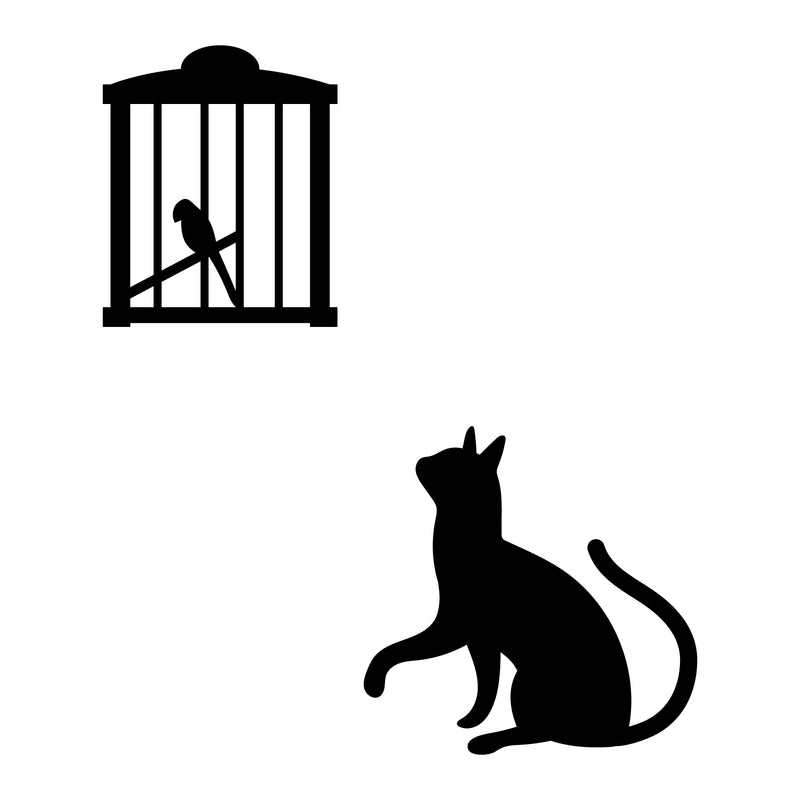 Vinyl Wall Art Decal - Cat and Bird - 7.02" x 5.39" - Cute Home Apartment Kids Bedroom Nursery Playroom Light Switch Decor - Laptop Computer Skin Car Bumper Sticker Designs (7.02" x 5.39"; Black) 1