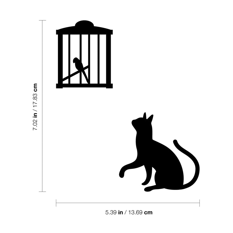 Vinyl Wall Art Decal - Cat and Bird - 7.0 - Cute Home Apartment Kids Bedroom Nursery Playroom Light Switch Decor - Laptop Computer Skin Car Bumper Sticker Designs (7.0; Black) 5