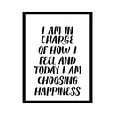 Vinyl Wall Art Decal - I Am In Charge Of How I Feel And Today I Am Choosing Happiness - Inspirational Home Bedroom Office Workplace Apartment Living Room Quote Decor (30" x 23"; Black) 1