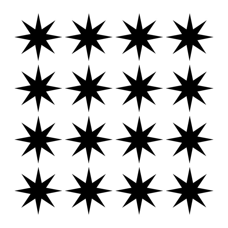 Set of 16 Vinyl Wall Art Decals - 8 Point Stars - Each - Cool Fun Sticker Shapes For Kids Toddlers Teens Bedroom Playroom Nursery Living Room Home Apartment Decorations (each; Black) 1
