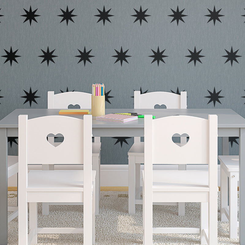 Set of 16 Vinyl Wall Art Decals - 8 Point Stars - Each - Cool Fun Sticker Shapes For Kids Toddlers Teens Bedroom Playroom Nursery Living Room Home Apartment Decorations (each; Black) 2