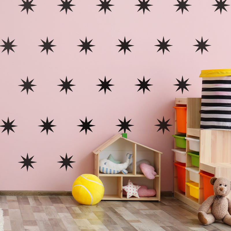 Set of 16 Vinyl Wall Art Decals - 8 Point Stars - 5" x 5" Each - Cool Fun Sticker Shapes For Kids Toddlers Teens Bedroom Playroom Nursery Living Room Home Apartment Decorations (5" x 5" each; Black) 3