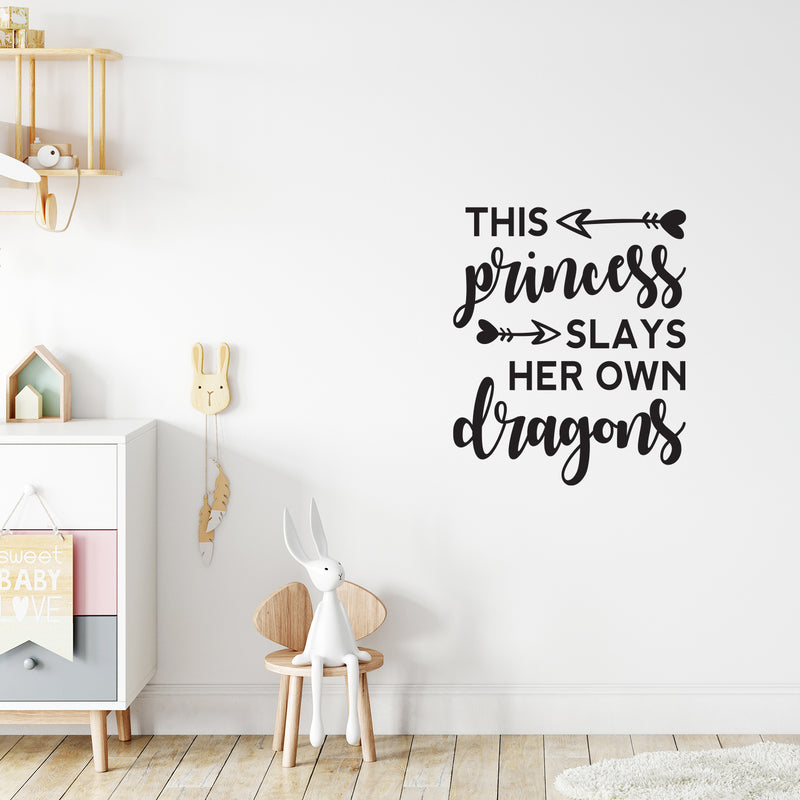 Vinyl Art Wall Decal - This Princess Slays Her Own Dragons - 26.29" x 22" - Little Girls Toddler Quotes Preschool Nursery Home Bedroom Playroom Apartment Indoor Outdoor Decor (26.29" x 22"; Black) 3