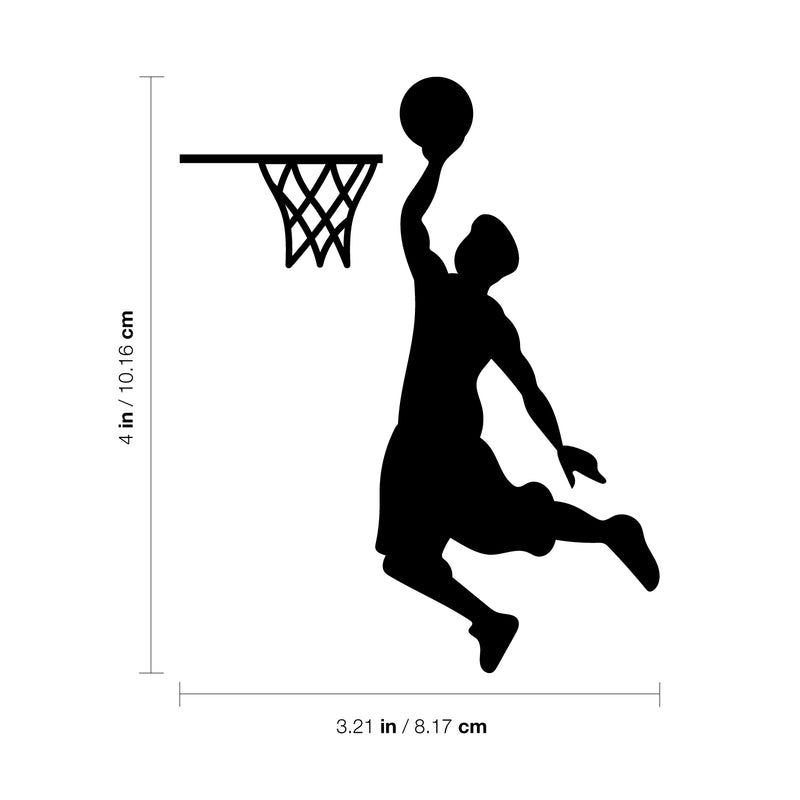 Vinyl Wall Art Decal - Basketball Player Hoop Dunk - 4" x 3.21" - Fun Kids Decor for Light Switch Bedroom Laptop Luggage Car Bumper Sticker Computer Peel and Stick Design (4" x 3.21"; Black) 4