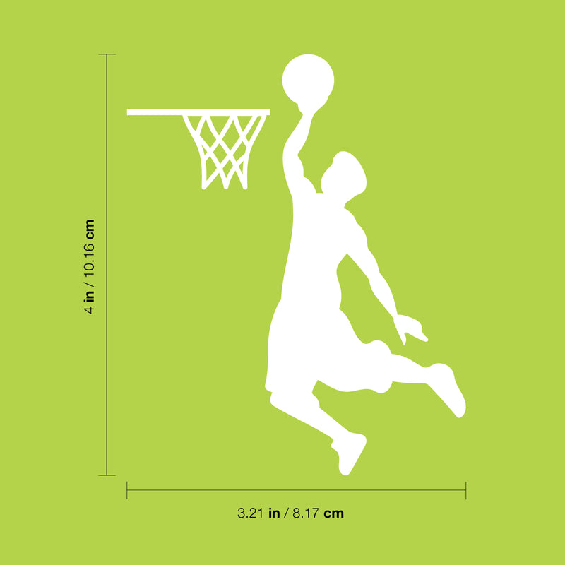 Vinyl Wall Art Decal - Basketball Player Hoop Dunk - 4" x 3.21" - Fun Kids Decor for Light Switch Bedroom Laptop Luggage Car Bumper Sticker Computer Peel and Stick Design (4" x 3.21"; White) 4