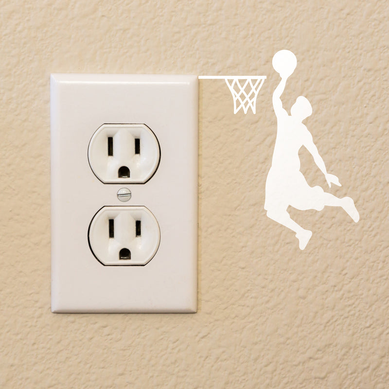 Vinyl Wall Art Decal - Basketball Player Hoop Dunk - 4" x 3.21" - Fun Kids Decor for Light Switch Bedroom Laptop Luggage Car Bumper Sticker Computer Peel and Stick Design (4" x 3.21"; White) 2