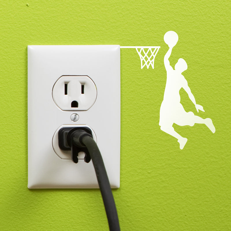 Vinyl Wall Art Decal - Basketball Player Hoop Dunk - 4" x 3.21" - Fun Kids Decor for Light Switch Bedroom Laptop Luggage Car Bumper Sticker Computer Peel and Stick Design (4" x 3.21"; White) 3