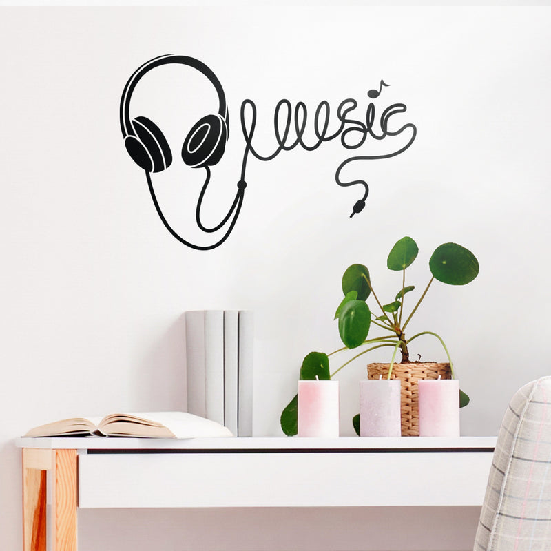 Vinyl Wall Art Decal - Headphones Spelling Music - 22" x 34" - Cool Modern Design for Home Living Room Bedroom Sticker - Trendy Music Lovers for Office Business Workplace Decor (22" x 34"; Black) 3