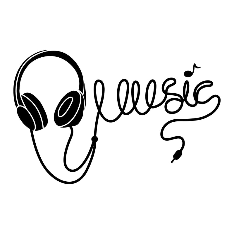 Vinyl Wall Art Decal - Headphones Spelling Music - 22" x 34" - Cool Modern Design for Home Living Room Bedroom Sticker - Trendy Music Lovers for Office Business Workplace Decor (22" x 34"; Black) 1