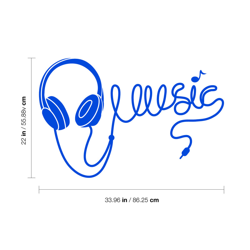 Vinyl Wall Art Decal - Headphones Spelling Music - 22" x 34" - Cool Modern Design for Home Living Room Bedroom Sticker - Trendy Music Lovers for Office Business Workplace Decor (22" x 34"; Blue) 4