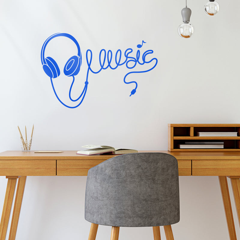 Vinyl Wall Art Decal - Headphones Spelling Music - Cool Modern Design for Home Living Room Bedroom Sticker - Trendy Music Lovers for Office Business Workplace Decor (22" x 34"; Black) 3