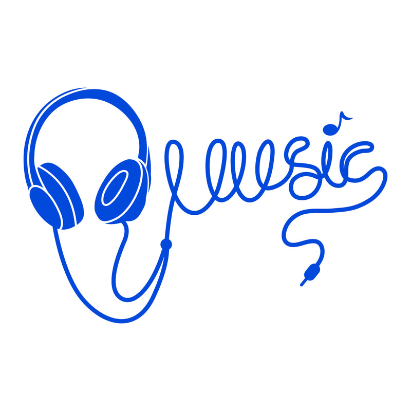 Vinyl Wall Art Decal - Headphones Spelling Music - 22" x 34" - Cool Modern Design for Home Living Room Bedroom Sticker - Trendy Music Lovers for Office Business Workplace Decor (22" x 34"; Blue) 1