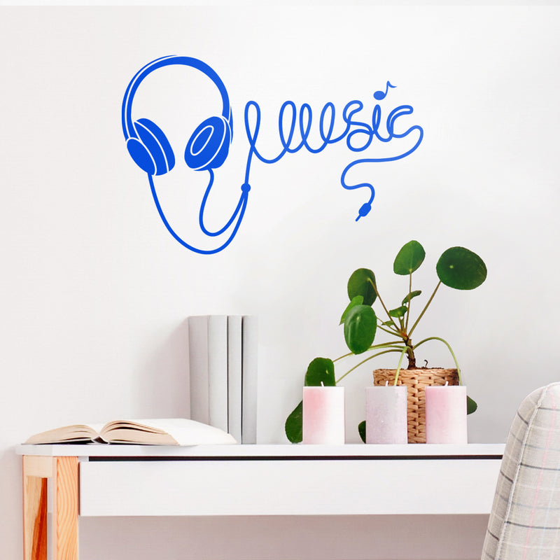 Vinyl Wall Art Decal - Headphones Spelling Music - 22" x 34" - Cool Modern Design for Home Living Room Bedroom Sticker - Trendy Music Lovers for Office Business Workplace Decor (22" x 34"; Blue) 3