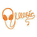 Vinyl Wall Art Decal - Headphones Spelling Music - 22" x 34" - Cool Modern Design for Home Living Room Bedroom Sticker - Trendy Music Lovers for Office Business Workplace Decor (22" x 34"; Orange) 1