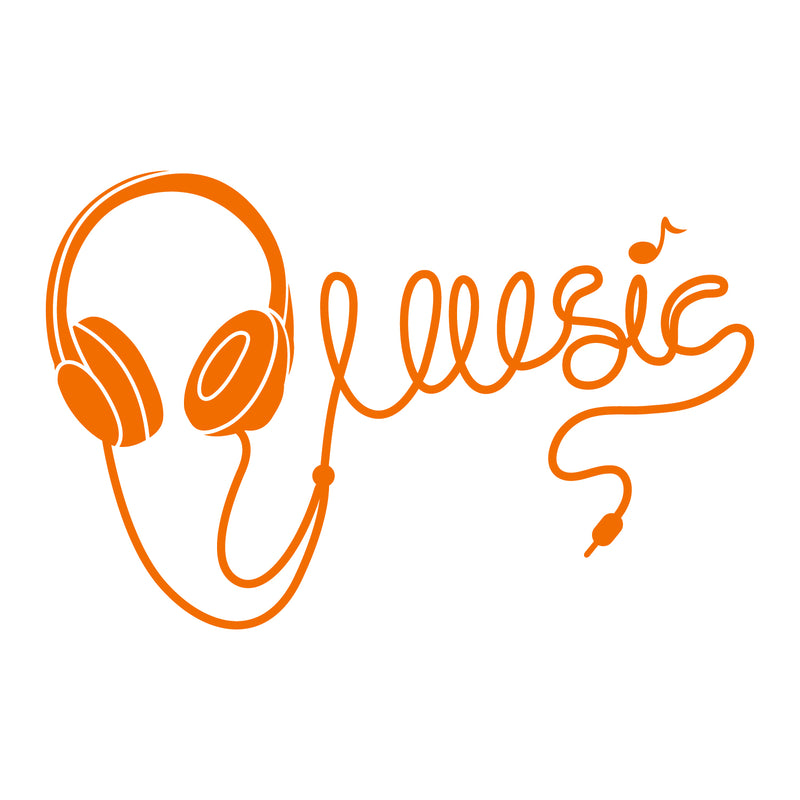 Vinyl Wall Art Decal - Headphones Spelling Music - 22" x 34" - Cool Modern Design for Home Living Room Bedroom Sticker - Trendy Music Lovers for Office Business Workplace Decor (22" x 34"; Orange) 1