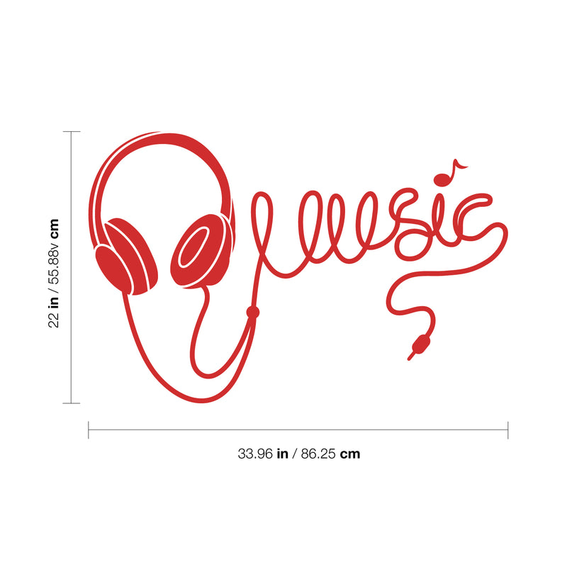 Vinyl Wall Art Decal - Headphones Spelling Music - 22" x 34" - Cool Modern Design for Home Living Room Bedroom Sticker - Trendy Music Lovers for Office Business Workplace Decor (22" x 34"; Red) 4