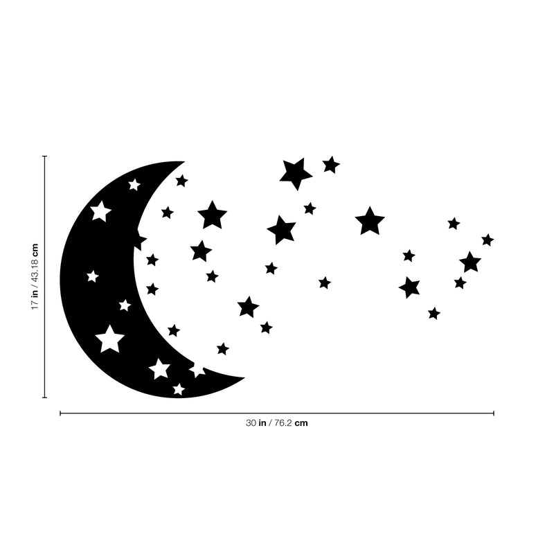 Vinyl Wall Art Decals - Moon and Stars - 17" x 30" - Sweet Cute Night Space Shapes for Kids Toddlers Teens Bedroom Playroom Nursery Living Room Home Apartment Decorations 4