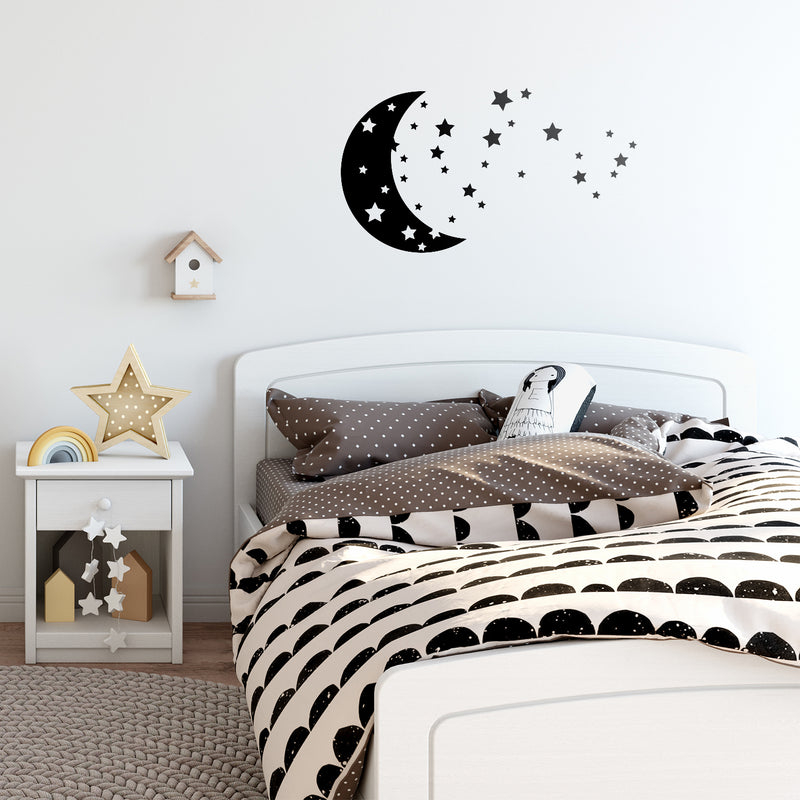 Vinyl Wall Art Decals - Moon and Stars - Sweet Cute Night Space Shapes for Kids Toddlers Teens Bedroom Playroom Nursery Living Room Home Apartment Decorations 4