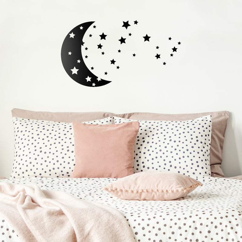 Vinyl Wall Art Decals - Moon and Stars - 17" x 30" - Sweet Cute Night Space Shapes for Kids Toddlers Teens Bedroom Playroom Nursery Living Room Home Apartment Decorations 3