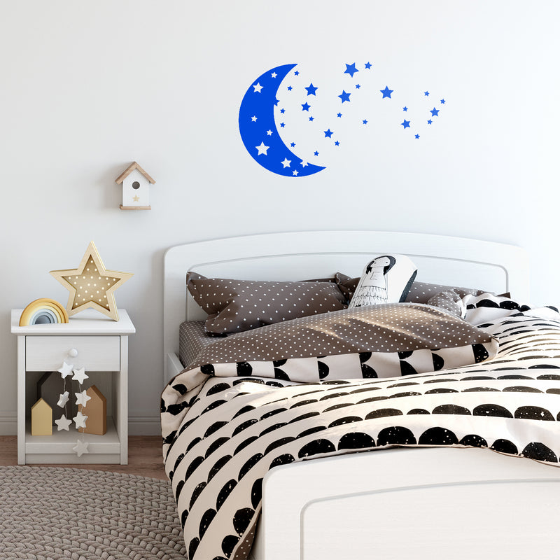 Vinyl Wall Art Decals - Moon and Stars - Sweet Cute Night Space Shapes for Kids Toddlers Teens Bedroom Playroom Nursery Living Room Home Apartment Decorations 3