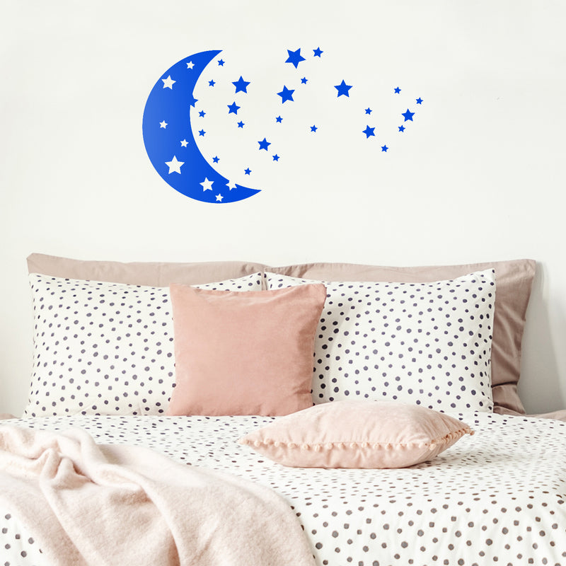 Vinyl Wall Art Decals - Moon and Stars - 17" x 30" - Sweet Cute Night Space Shapes for Kids Toddlers Teens Bedroom Playroom Nursery Living Room Home Apartment Decorations 3