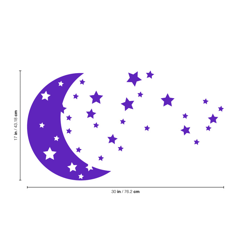 Vinyl Wall Art Decals - Moon and Stars - 17" x 30" - Sweet Cute Night Space Shapes for Kids Toddlers Teens Bedroom Playroom Nursery Living Room Home Apartment Decorations 4