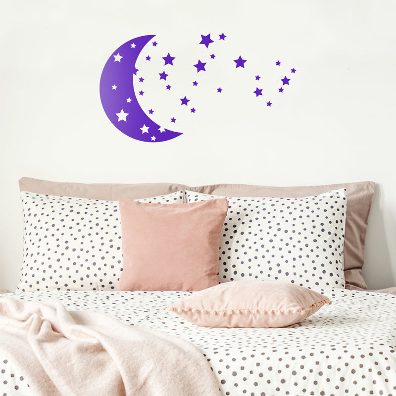 Vinyl Wall Art Decals - Moon and Stars - 17" x 30" - Sweet Cute Night Space Shapes for Kids Toddlers Teens Bedroom Playroom Nursery Living Room Home Apartment Decorations 3