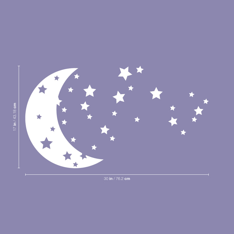 Vinyl Wall Art Decals - Moon and Stars - 17" x 30" - Sweet Cute Night Space Shapes for Kids Toddlers Teens Bedroom Playroom Nursery Living Room Home Apartment Decorations 4