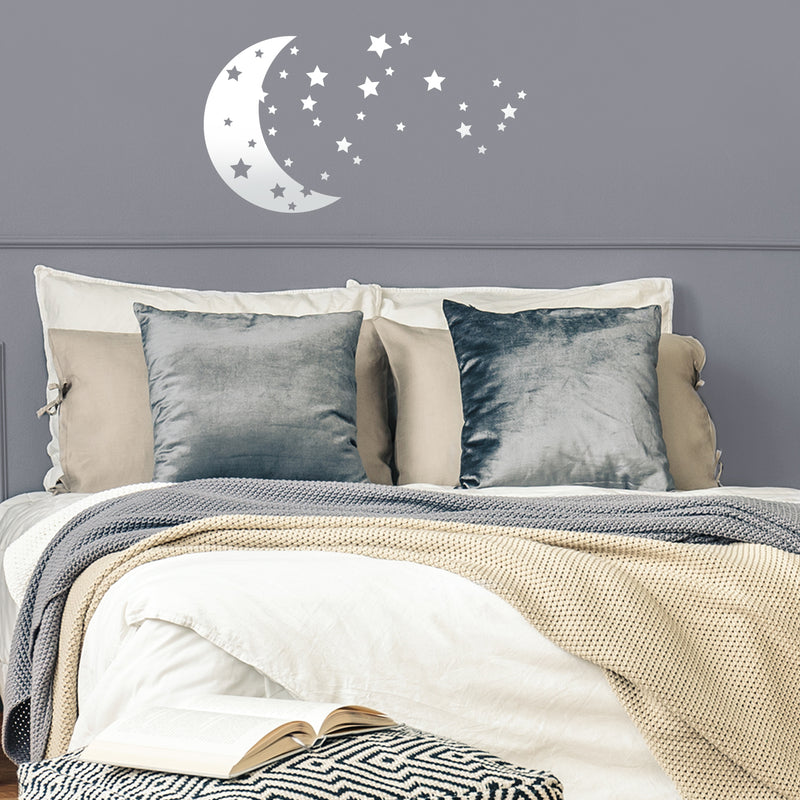 Vinyl Wall Art Decals - Moon and Stars - 17" x 30" - Sweet Cute Night Space Shapes for Kids Toddlers Teens Bedroom Playroom Nursery Living Room Home Apartment Decorations 3