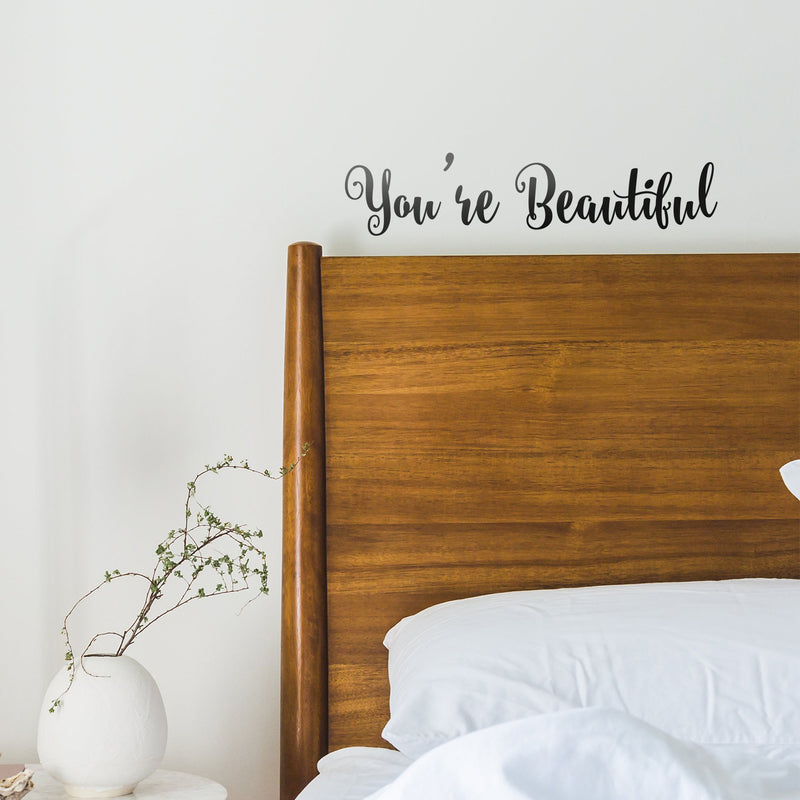 Vinyl Wall Art Decal - You’re Beautiful - 2.5" x 11" - Chic Motivational Women’s Decal for Home Apartment Bedroom Living Room Decor - Modern Femme Office Workplace Window Door Decoration 3