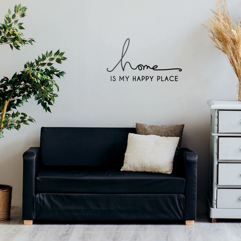 Vinyl Wall Art Decal - Home is My Happy Place - Modern Cursive Love Quote for Couples Home Apartment Bedroom Living Room Dining Room Household Indoor Outdoor Decor (12" x 22"; Black) 2