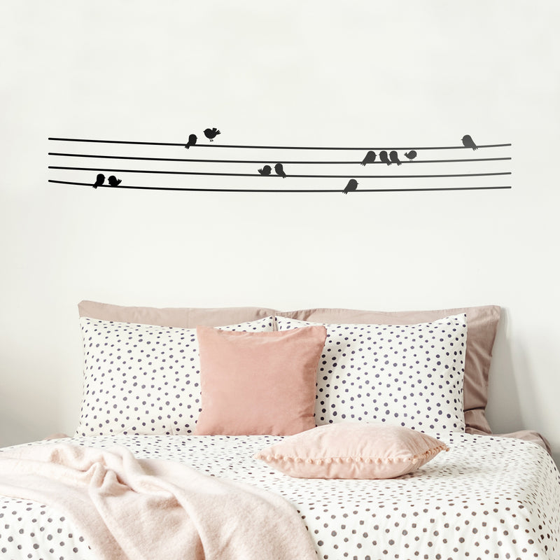 Vinyl Wall Art Decal - Little Birds On Strings - Cute Modern Home Bedroom Living Room Office Decor - Minimalist Trendy Apartment Nursery Playroom Work Indoor Stickers 2