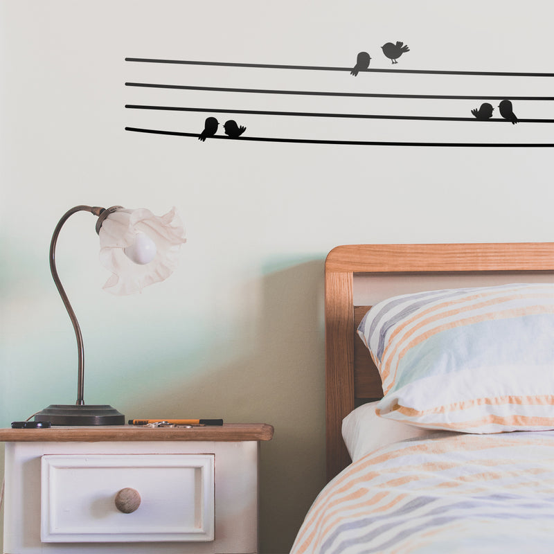 Vinyl Wall Art Decal - Little Birds On Strings - 5" x 35" - Cute Modern Home Bedroom Living Room Office Decor - Minimalist Trendy Apartment Nursery Playroom Work Indoor Stickers 3