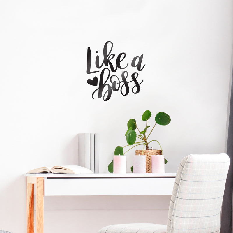 Vinyl Wall Art Decal - Like A Boss - 22.5" x 23" - Inspirational Modern Home Bedroom Office Quote - Trendy Girly Cursive Indoor Apartment Door Workplace Living Room Decoration (22.5" x 23"; Black) 2