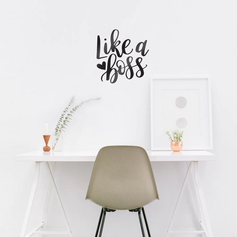 Vinyl Wall Art Decal - Like A Boss - 22.5" x 23" - Inspirational Modern Home Bedroom Office Quote - Trendy Girly Cursive Indoor Apartment Door Workplace Living Room Decoration (22.5" x 23"; Black) 3
