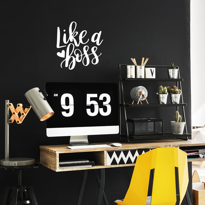 Vinyl Wall Art Decal - Like A Boss - 22.5" x 23" - Inspirational Modern Home Bedroom Office Quote - Trendy Girly Cursive Indoor Apartment Door Workplace Living Room Decoration (22.5" x 23"; White) 3