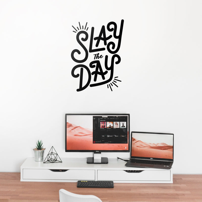 Vinyl Wall Art Decal - Slay The Day - Modern Motivational Home Bedroom Office Living Room Quote - Girly Trendy Positive Workplace Apartment Indoor Outdoor Decor 2