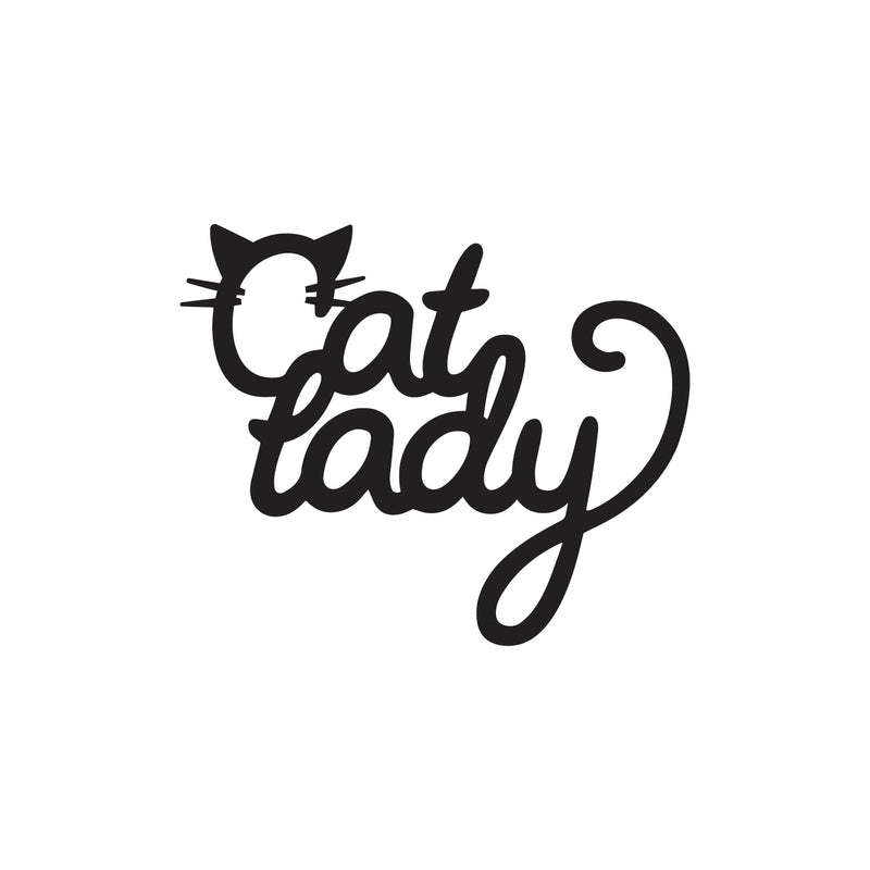 Vinyl Wall Art Decal - Cat Lady - 12.5" x 10.5" - Cute Kitty Whiskers Paw Home Apartment Bedroom Living Room Decor - Trendy Furry Pet Lovers Work Office Business Indoor Quote (12.5" x 10.5"; Black) 1