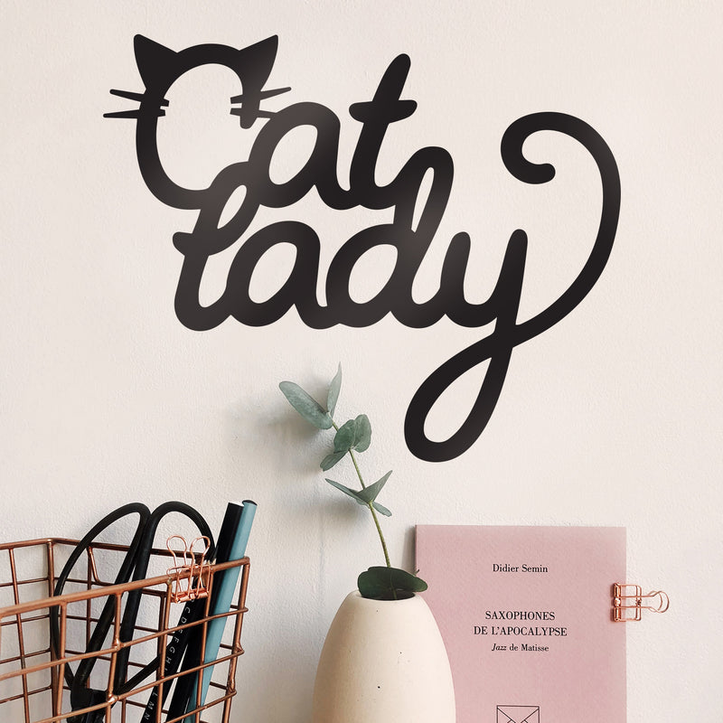 Vinyl Wall Art Decal - Cat Lady - 12.5" x 10.5" - Cute Kitty Whiskers Paw Home Apartment Bedroom Living Room Decor - Trendy Furry Pet Lovers Work Office Business Indoor Quote (12.5" x 10.5"; Black) 2