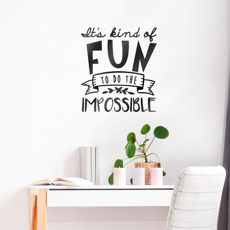 Vinyl Wall Art Decal - It’s Kind of Fun Doing The Impossible - 24. Motivational Modern Life Home Bedroom Living Room Apartment Office Workplace Business Decor Quotes (24.5" x 22"; Black) 2