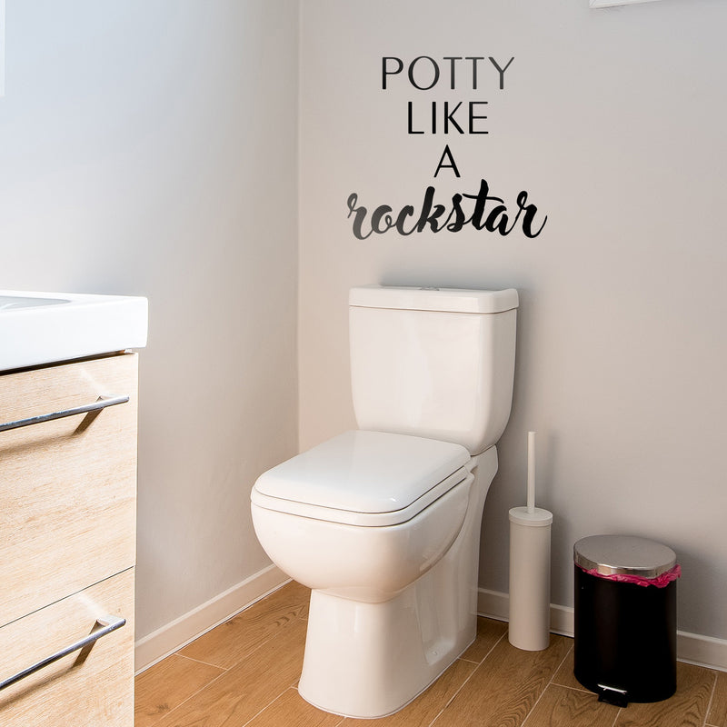 Vinyl Wall Art Decal - Potty Like A Rockstar - Witty Adult Humor Bathroom Cursive Vinyl Decal - Funny Modern Quotes Bathroom Decorations - Waterproof Vinyl Stickers 2